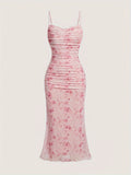 High Stretch Floral Print Mesh Cami Dress - Machine Washable, Lettuce Hem - Perfect for All Seasons