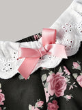 [Lace Trim Spaghetti Strap Dress] Floral Print Lace Trim Spaghetti Strap Dress, Elegant Tie Waist Sleeveless Cami Dress For Spring & Summer, Women's Clothing