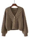 Women'S Sweater Cardigan Vintage Solid Cable Knit V Neck Long Sleeve Button Down Coat for Fall Winter
