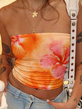 Colorful Hibiscus Graphic Tube Top - Vibrant, Stylish, Perfect for Summer Wear