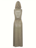 Split Hem Tie Waist Dress, Y2K Back Cut Out Sleeveless Ruched Hooded Dress For Spring & Summer, Women's Clothing For Party Dressing