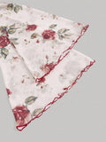 Elegant Women's Floral Print Blouse with Square Neckline and Red Ribbon Tie - Long Sleeve, Asymmetrical Hem, Polyester, Machine Washable
