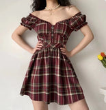 New Fashion Style Off The Shoulder Corset Waist Plaid Women Top Fashion Hide Tummy Short Sleeve Tee For Summer