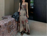 Floral Vintage Midi Dress y2k Vintage Backless Fairycore Sundress Women Holiday French Party Beach Long Dress Prom 90s