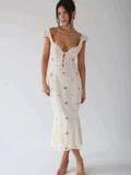 Lace Stitching Hollow Out Floral Mini Dress Women Dresses Lacing V-Neck Slim Cotton Tank Dress Retro Hottie Y2K Outfit