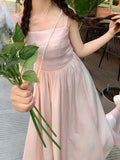 Korean-style Trendy Design Temperament Slimming Dating Vacation Pink Body-hugging Dress with Suspenders And Halter Neck