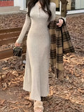 [Long Sleeve Fall Dress] Ribbed V Neck Dress, Casual Long Sleeve Dress For Fall & Winter, Women's Clothing