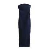 Denim Off Shoulder Zipper Long Dress