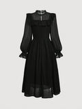 [Long Sleeve Solid Dress] Long Sleeve Solid Color Dress, Elegant Square Neck A-line Midi Dress for Fall & Winter, Women's Clothing
