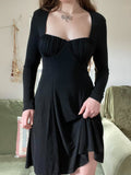 Black Square Neck Long Sleeve Dress