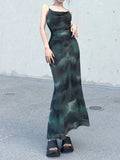 Tie Dye Mesh Halter Print Dress