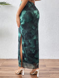 Tie Dye Side Split Slim Skirt, Elegant High Waist Maxi Skirt For Spring & Summer, Women's Clothing