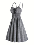 Stunning Ruched Tie Front Sling Dress - Elegant Cinched Waist, Pleated Cami Design, Solid Color, Flowy, Comfortable, Versatile, Perfect for Spring & Summer, Women's Clothing, Everyday Wear, Party Dress, Vacation Outfit