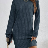 Stylish Turtle Neck Knit Dress - Soft, Elegant, Textured Long Sleeve Design for Spring & Fall, Comfortable Women's Clothing for Everyday Wear