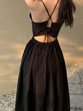 Chic Summer Backless Cami Dress - V-Neck, Waist-Cinching, Solid Color, Perfect for Beach Vacations & Casual Wear