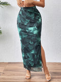 Tie Dye Side Split Slim Skirt, Elegant High Waist Maxi Skirt For Spring & Summer, Women's Clothing