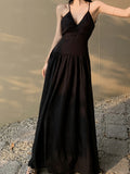 Chic Summer Backless Cami Dress - V-Neck, Waist-Cinching, Solid Color, Perfect for Beach Vacations & Casual Wear
