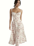 [Trendy Ruched Tie Front Cami Dress] Milkmaid Dress, Ditsy Floral Dress, Corseted Dress, Midriff Waist Shaper, Trendy Women's Ruched Tie Front Split Thigh Cami Dress Sleeveless Womenswear Comfortable