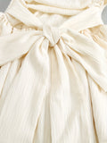 Elegant Strapless Backless A-line Dress - Solid Color Lace Up Tube Dress - Layered Hem Ruffle Trim Women's Clothing