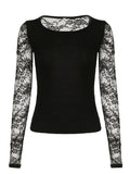 [95% Polyester Backless Long Sleeve] Women'S Y2K Style Backless Long Sleeve T-Shirt, 95% Polyester 5% Elastane, Crew Neck, Knit Fabric, Solid Color, Regular Length, Spring/Fall Fashion Top