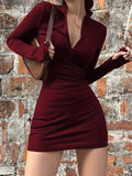 [Long Sleeve Zipper Dress] Zipper Front Long Sleeve Dress, Sexy Solid Slim Dress For Spring & Fall, Women's Clothing