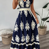 [100% Polyester V-Neck Midi Dress] Spring/Summer Floral Print V-Neck Dress with Flutter Sleeves and Waist Cinch, A-Line Midi, 100% Polyester - Machine Washable, Fly Fly Sleeves, A-Line voguable