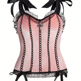 [Tie Strap Lettuce Trim Cami] Lettuce Trim Tie Strap Cami Top, Gothic Sleeveless Top, Women's Clothing