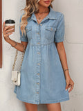 Blue Short Sleeves Denim Dress