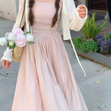 Korean-style Trendy Design Temperament Slimming Dating Vacation Pink Body-hugging Dress with Suspenders And Halter Neck