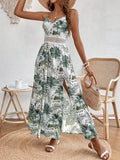 Womens Spring/Summer Chic Maxi Dress - Adjustable Spaghetti Straps, Floral Print, Elegant High Slit - Versatile Day-to-Night Wear