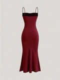 Stretchy Ruched Spaghetti Dress for Women - Elegant Solid Color Suspender, Machine Washable Polyester Blend voguable