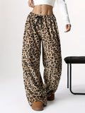 Y2K Elastic Waist Wide Leg Pants - Leopard Pattern Low Waist For Spring & Fall - Women's Clothing