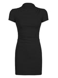 Black Casual Stand Collar Folds Dress