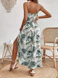 Womens Spring/Summer Chic Maxi Dress - Adjustable Spaghetti Straps, Floral Print, Elegant High Slit - Versatile Day-to-Night Wear