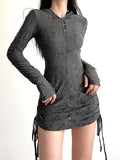 Vintage Drawstring Hooded Backless Transparent Dress