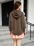 Comfortable Solid Color Polyester Pullover Sweater - Women's Casual Long Sleeve Hoodie with Drawstring, Regular Sleeve, Oversized Style, 100% Polyester, No Belt