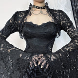 Y2K Lace Long Sleeves See Through Mesh Crop Top - Goth Fake Collar Shrug Blouse Cover Up for Women Girls Victorian