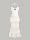 Elegant Mermaid Cami Dress by [Brand Name] - Stunning Ring Detail, V-Neckline, Stretchy Fabric for Comfort, Machine Washable, Perfect for Spring, Summer, and Fall Seasons