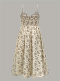 Large Size Elegant Dress with Chest Tie, Buttons and Floral Print