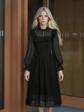 [Long Sleeve Solid Dress] Long Sleeve Solid Color Dress, Elegant Square Neck A-line Midi Dress for Fall & Winter, Women's Clothing
