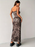 Elegant Sleeveless Leopard Print Bodycon Maxi Dress - Cami Dress For Spring & Summer - Women's Clothing