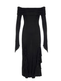 Gothic Black Side Split Maxi Dress