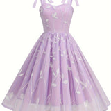 New Women'S Embroidered Mesh Tie-Up Dress