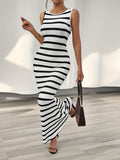 [Slim Sleeveless Striped Dress] Feminine Slim Striped Sleeveless Dress