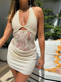 Lace Halter Neck Mini Dress