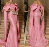 Pbong  Bow Pink Wedding Party Dresses Floor Length Sweep Train Strapless Robe Soiree Dubaï Luxury Promotion