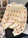 [Autumn Heart Pattern Pullover Sweater] Cozy Heart Pattern Pullover Round Neck Autumn And Winter Sweater, Fall Sweaters