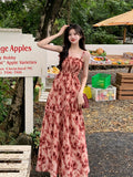 Vintage Sleeveless Shirred Aline Maxi Floral Print Ruffle Hem Cami Dress - Women's Clothing For Spring & Summer