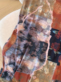 [Vintage Floral Dress] Lightweight Vintage Floral Women's Mesh Dress - Sleeveless, Tie-Dye Print, Long, Flowy Maxi Dress with Ruched Waist, Polyester Fabric, Perfect for Summer