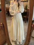 New Style High-end Long-Sleeved Dress with Exposed Shoulders and Waist for Women, Slimming A-line Dress